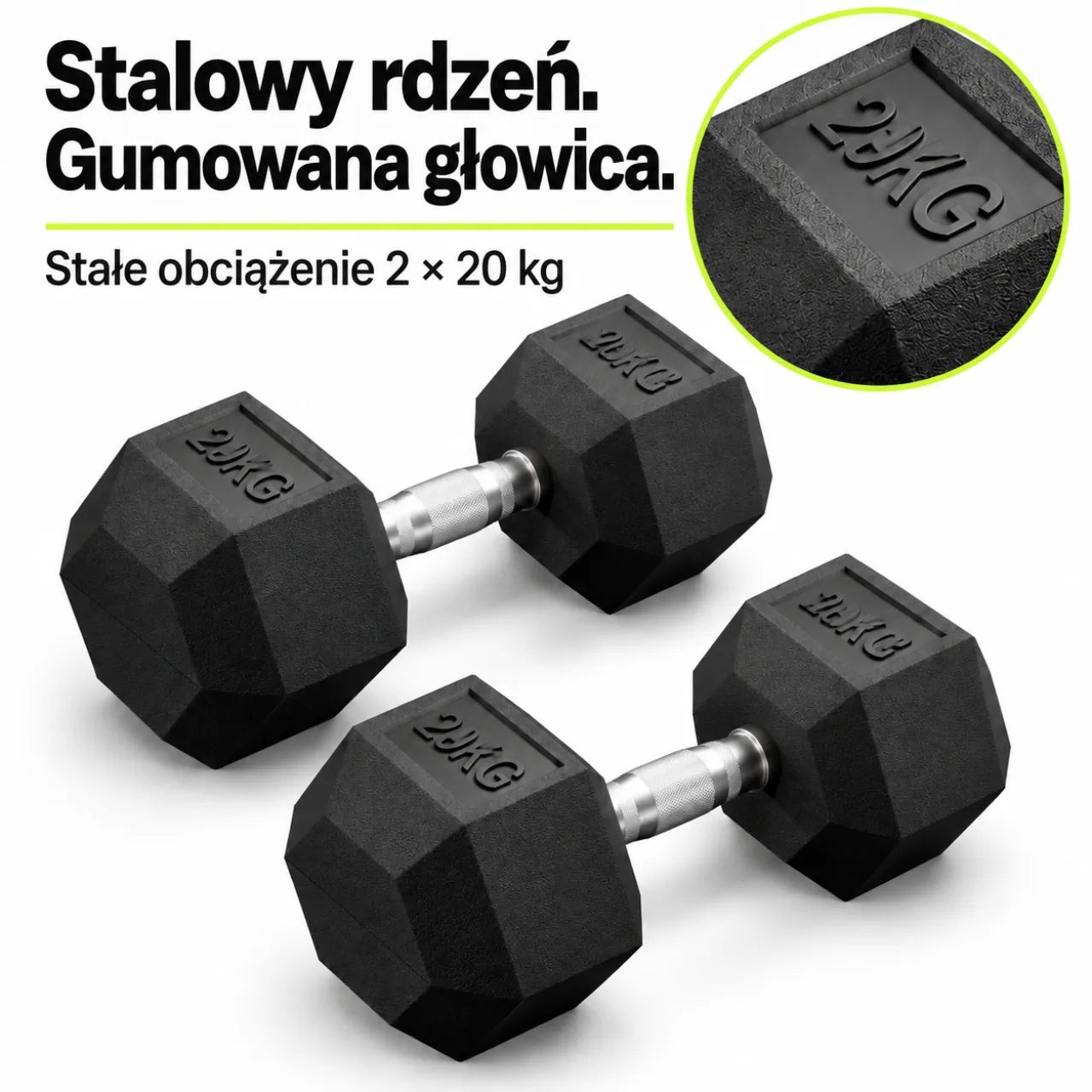 Gumowa powłoka głowicy hantla Fitchemy HEX 20 kg