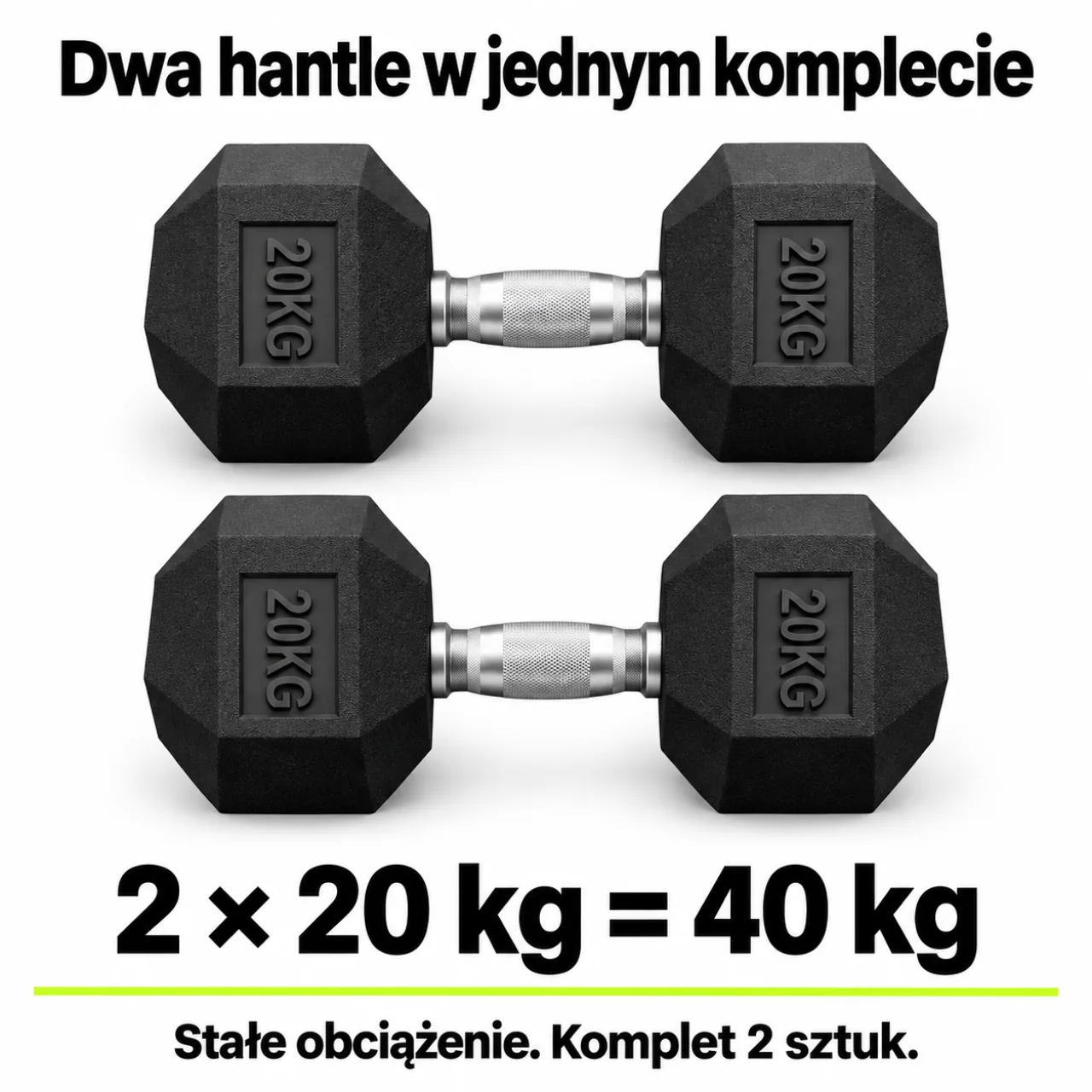 Zestaw dwóch hantli Fitchemy HEX po 20 kg, łącznie 40 kg
