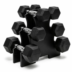 Czarne hantle HEX ze stojakiem, 6 sztuk, 12 kg
